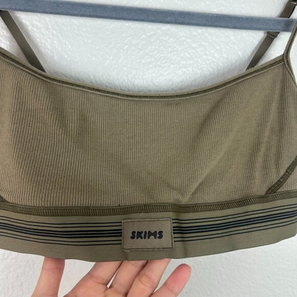 Skims Rib Scoop Neck Bralette M Army Green Loungewear Stretch Soft Basic - Picture 2 of 4